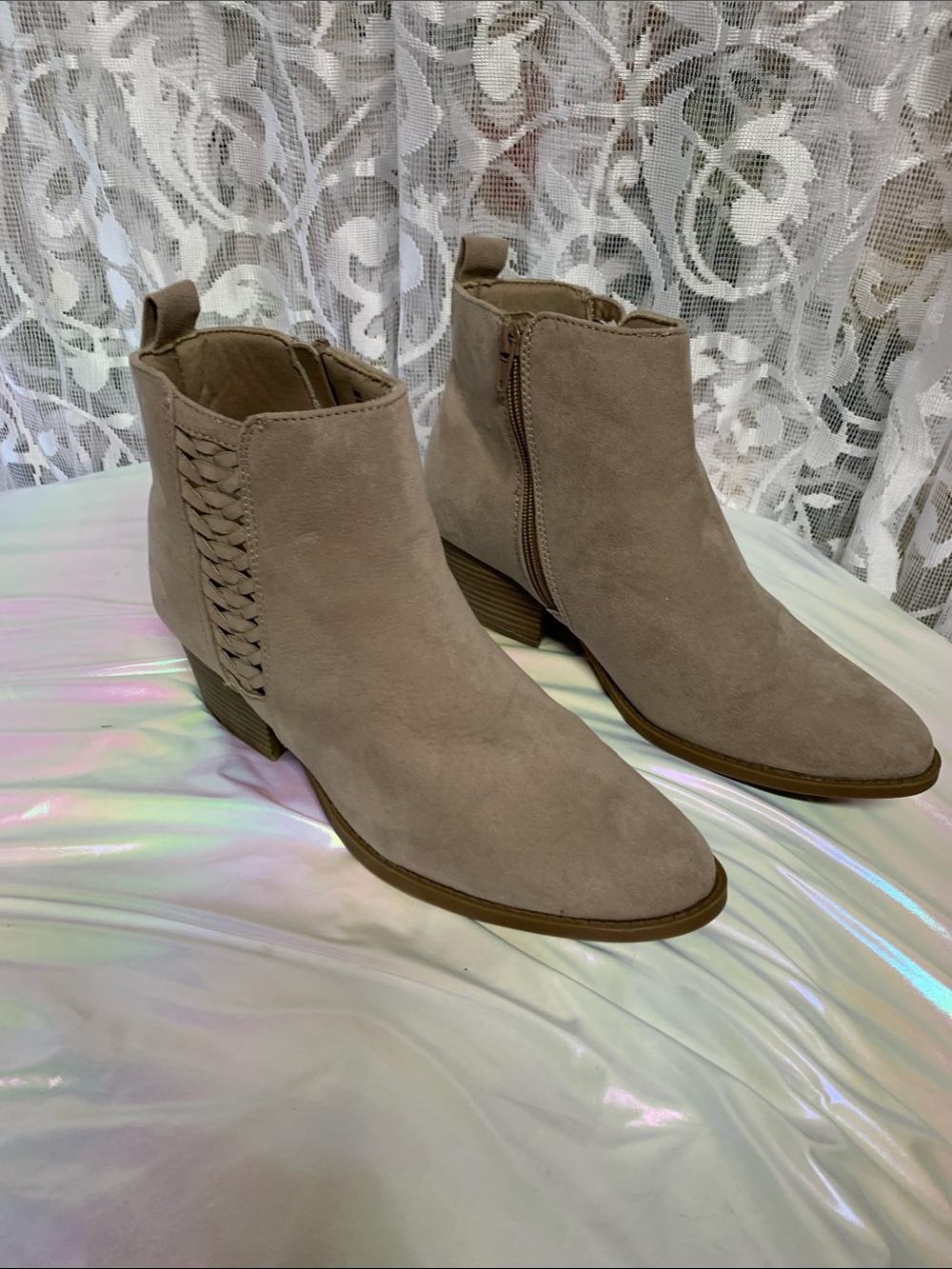 Makalu California Taupe Suede Side-Braid Ankle Booties